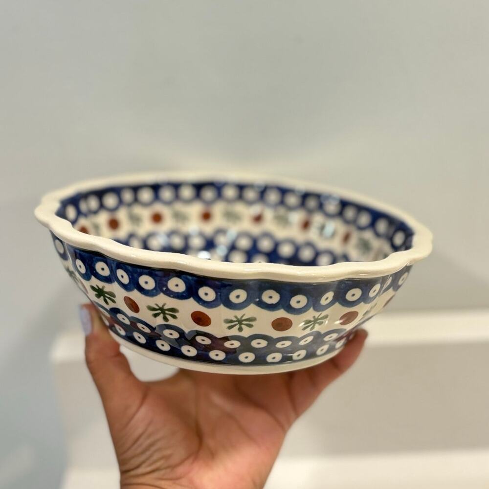 Boleslawiec Handmade Poland Scalloped Bowl Peacock Eye Polish Pottery B1 Blue